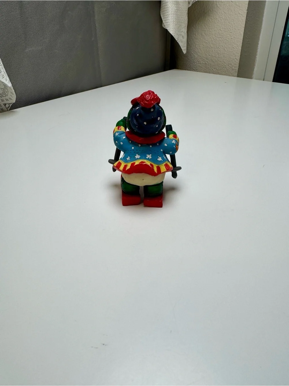 Colorful Red & Green Ski Snowman Resin Figurine